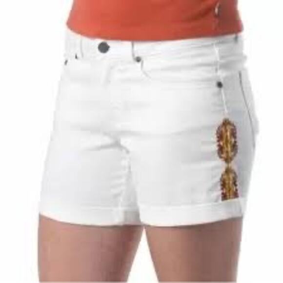 prAna the Kara Short Embroidered White Denim Shorts Women's Size 10 - Picture 1 of 14